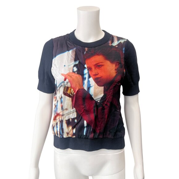 Undercover ikram Multi Black Reversible Cindy Sherman Stripe Silk Top sz 1/Small - Picture 1 of 12